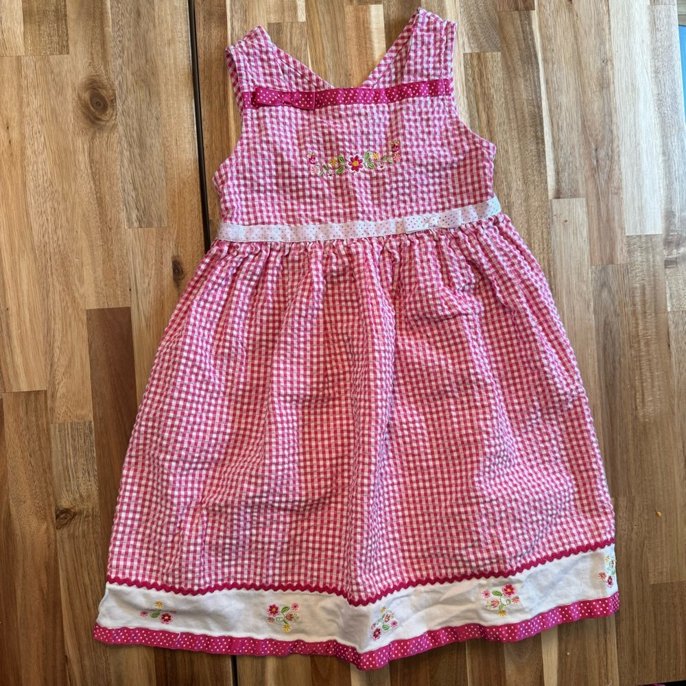 Youngland Girls Pink Gingham‎ Floral Embroidered Dress Size 6 Style 327036429